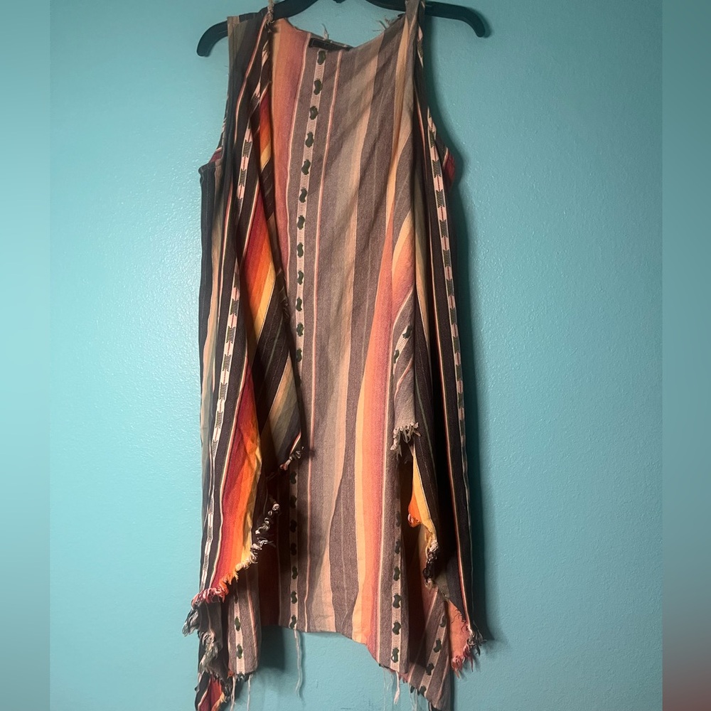 Striped Boho Fringe Vest in Multicolor